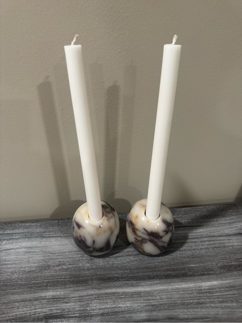 Set of 2 calcutta marble candle holder